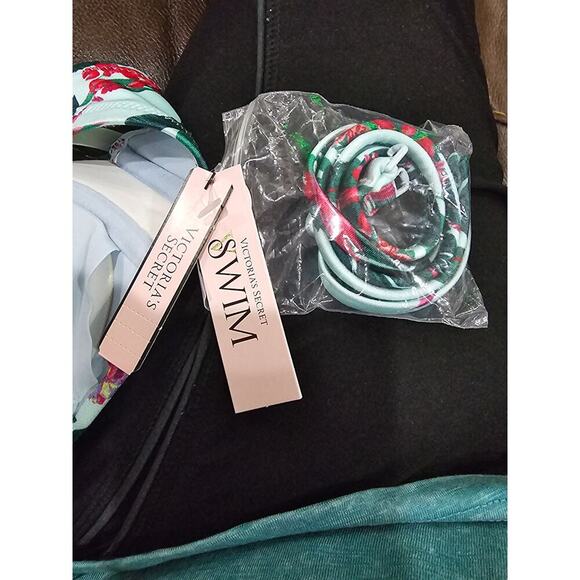 Victorias Secret Swim Padded Bandeau Bikini Top Bra Blue Palm NWT Size 32B - Picture 7 of 9